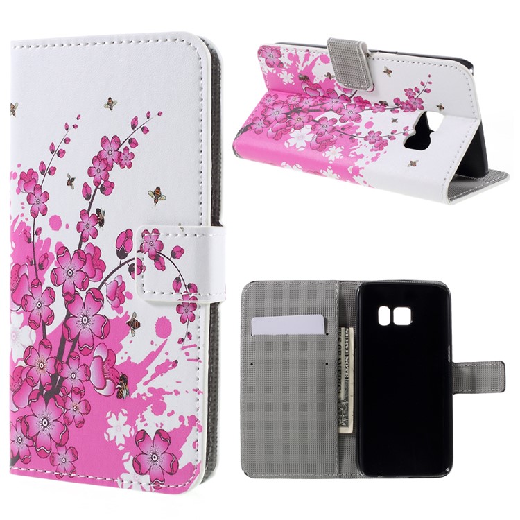 Magentic Leather Stand Cover for Samsung Galaxy S7 - Plum Blossom-1
