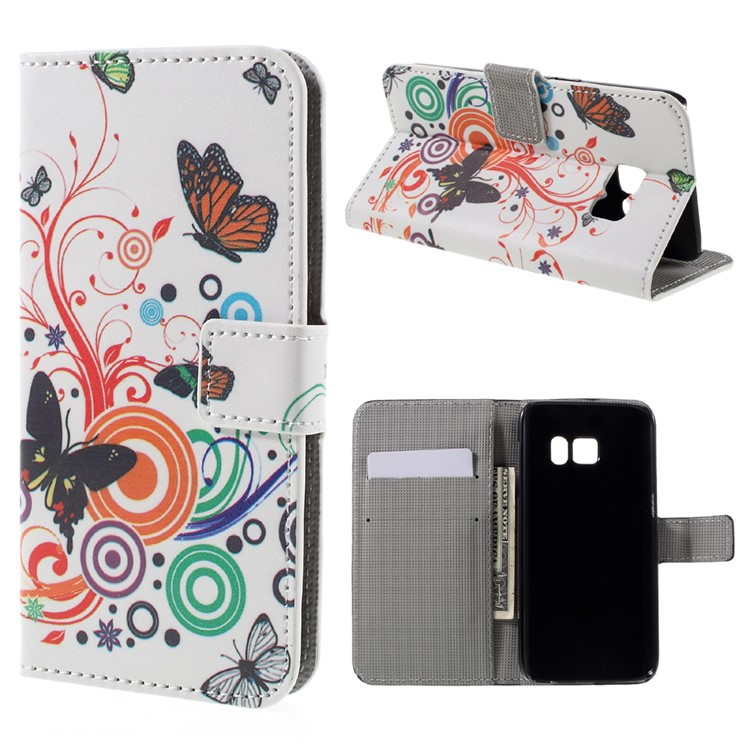 Card Holder Leather Stand Cover for Samsung Galaxy S7 - Butterfly Circles-1
