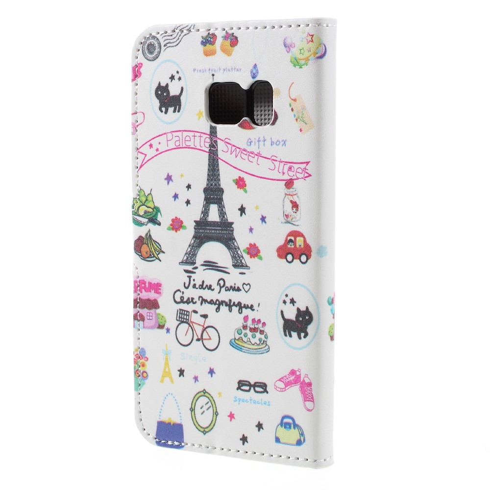 Card Holder Leather Case for Samsung Galaxy S7 - Eiffel Tower and Flowers-2