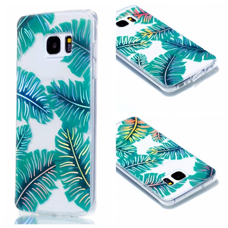 Electroplating IMD Shockproof TPU Cover for Samsung Galaxy S7 edge G935 - Green Leaves-1
