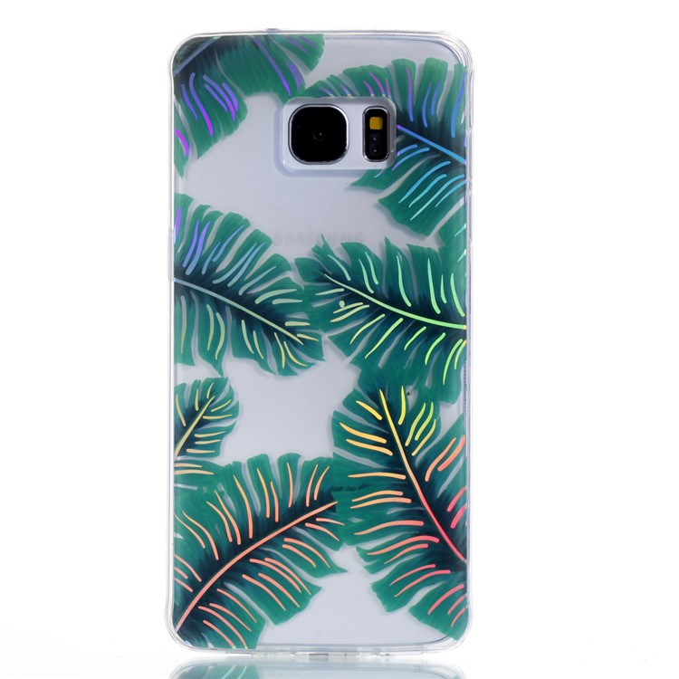 Electroplating IMD Shockproof TPU Cover for Samsung Galaxy S7 edge G935 - Green Leaves-2