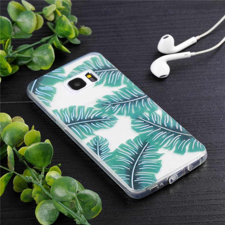 Electroplating IMD Shockproof TPU Cover for Samsung Galaxy S7 edge G935 - Green Leaves-7