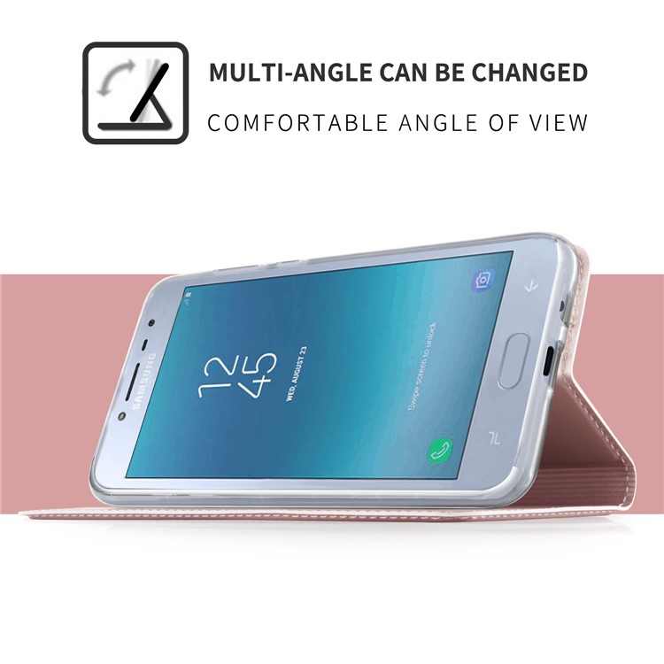 Auto-absorbed Leather Smart Cover with Stand for Samsung Galaxy J2 Pro 2018 - Rose Gold-5
