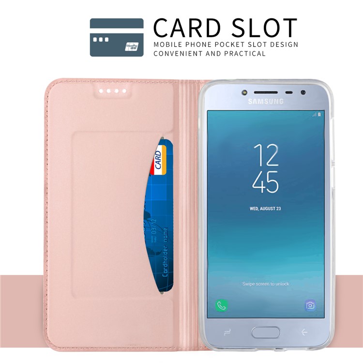 Auto-absorbed Leather Smart Cover with Stand for Samsung Galaxy J2 Pro 2018 - Rose Gold-7