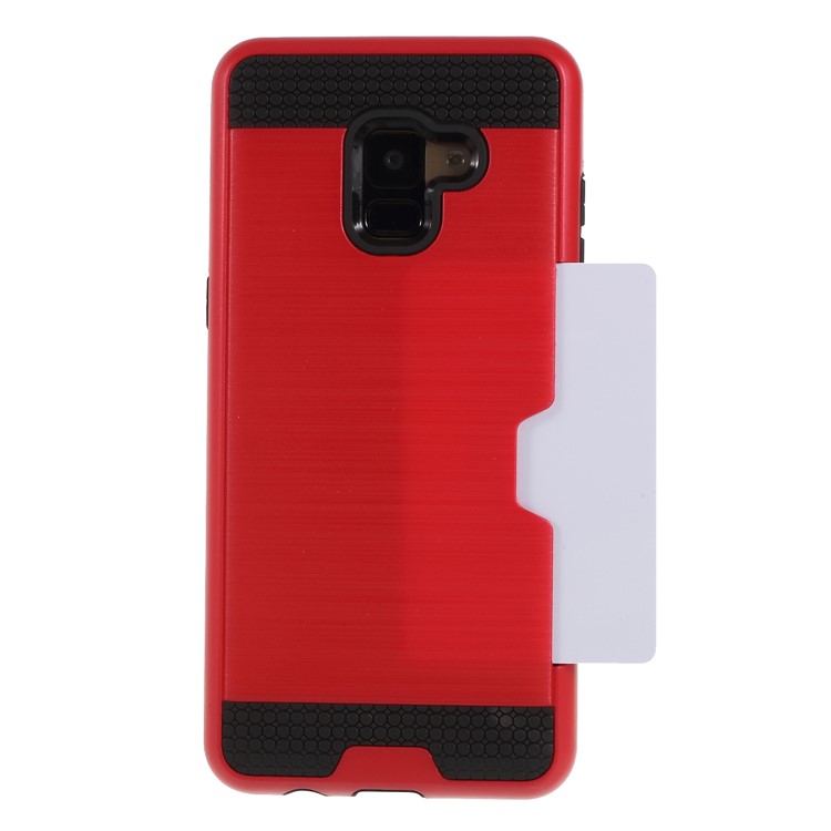 Brushed Card Holder Plastic TPU Hybrid Case for Samsung Galaxy A8 (2018) - Red-2