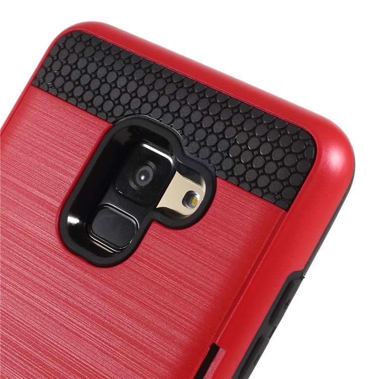 Brushed Card Holder Plastic TPU Hybrid Case for Samsung Galaxy A8 (2018) - Red-3