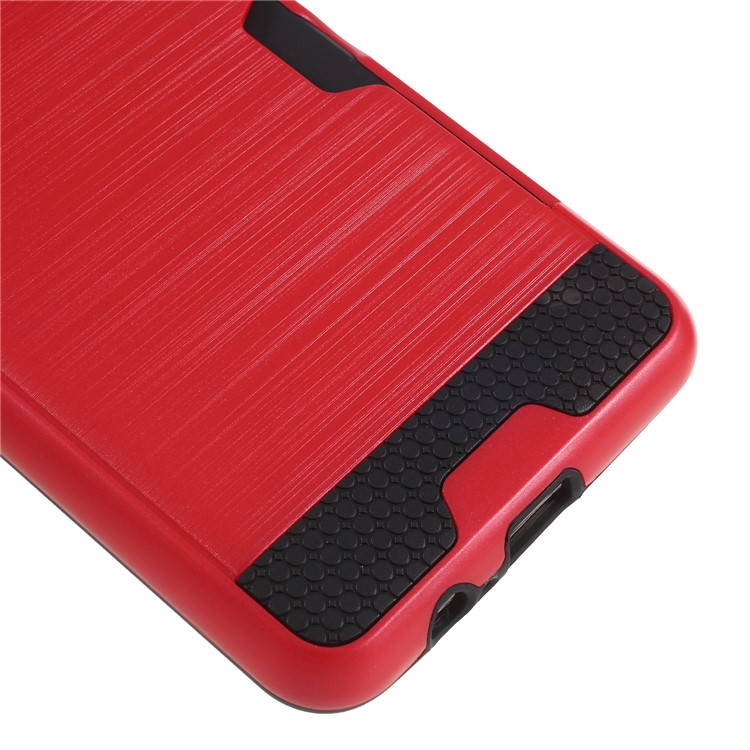 Brushed Card Holder Plastic TPU Hybrid Case for Samsung Galaxy A8 (2018) - Red-4