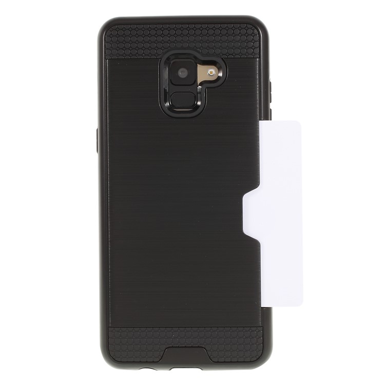 Brushed Card Holder Plastic TPU Hybrid Cover for Samsung Galaxy A8 (2018) - Black-1