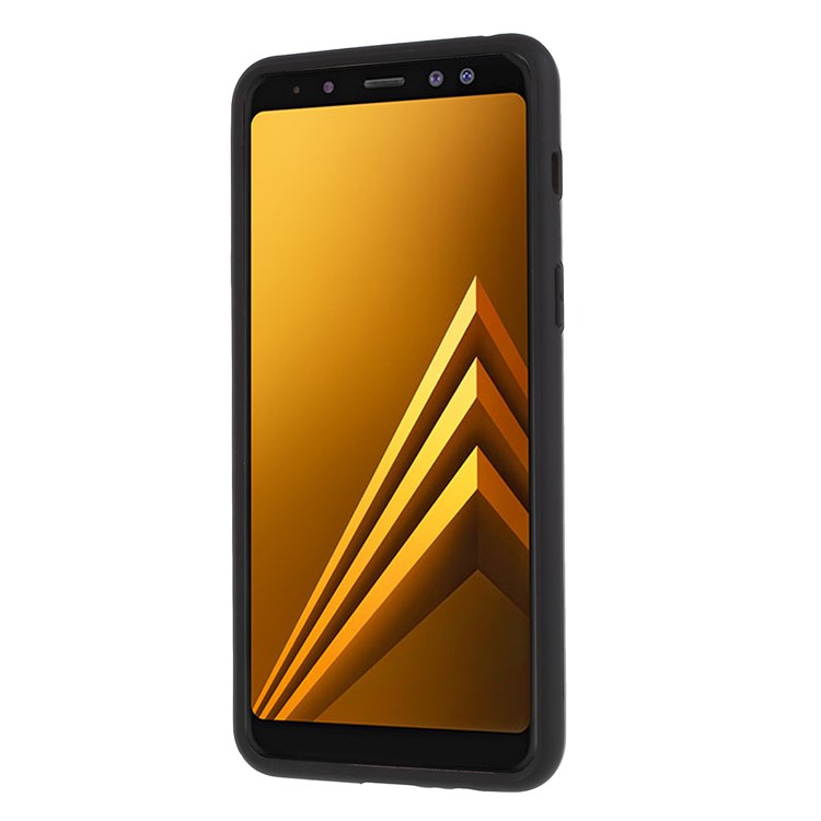Brushed Card Holder Plastic TPU Hybrid Cover for Samsung Galaxy A8 (2018) - Black-2