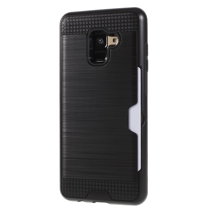 Brushed Card Holder Plastic TPU Hybrid Cover for Samsung Galaxy A8 (2018) - Black-3