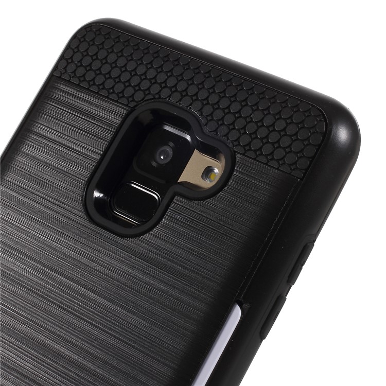 Brushed Card Holder Plastic TPU Hybrid Cover for Samsung Galaxy A8 (2018) - Black-4