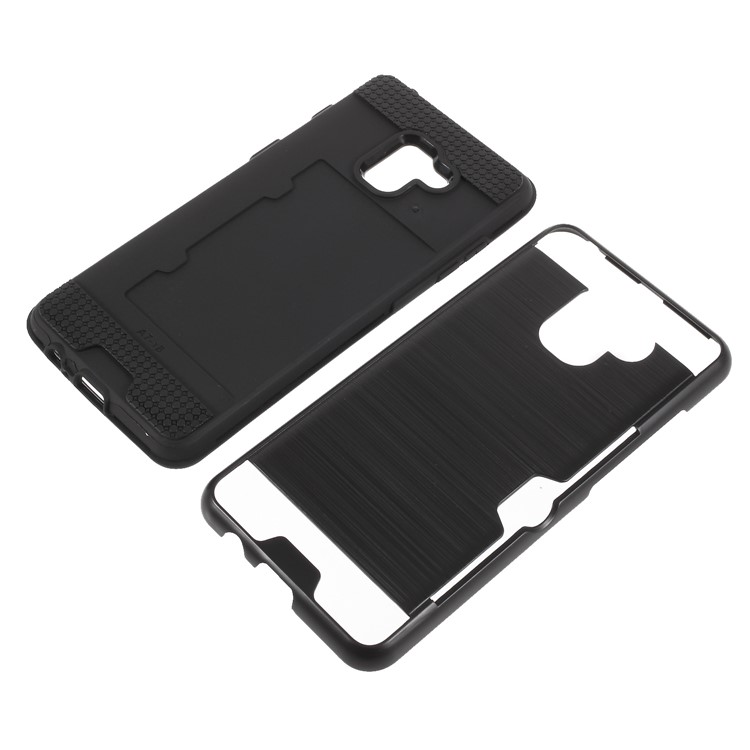 Brushed Card Holder Plastic TPU Hybrid Cover for Samsung Galaxy A8 (2018) - Black-7
