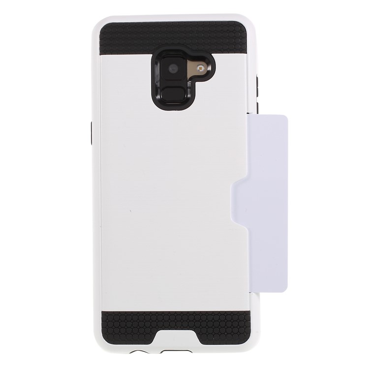 Brushed Card Holder Plastic TPU Hybrid Shell for Samsung Galaxy A8 (2018) - White-1