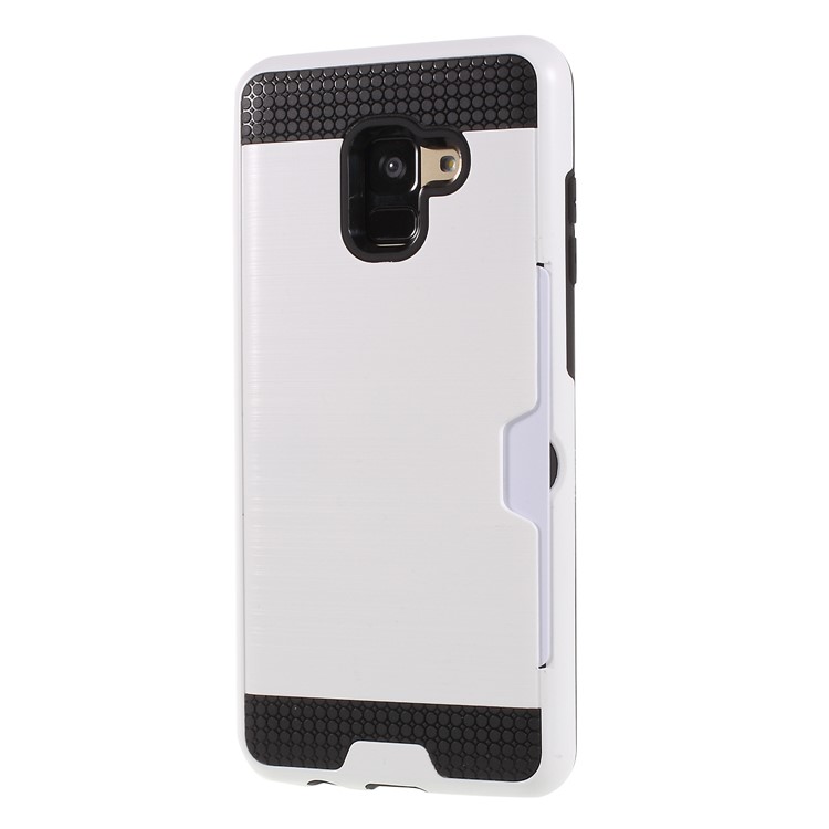 Brushed Card Holder Plastic TPU Hybrid Shell for Samsung Galaxy A8 (2018) - White-3