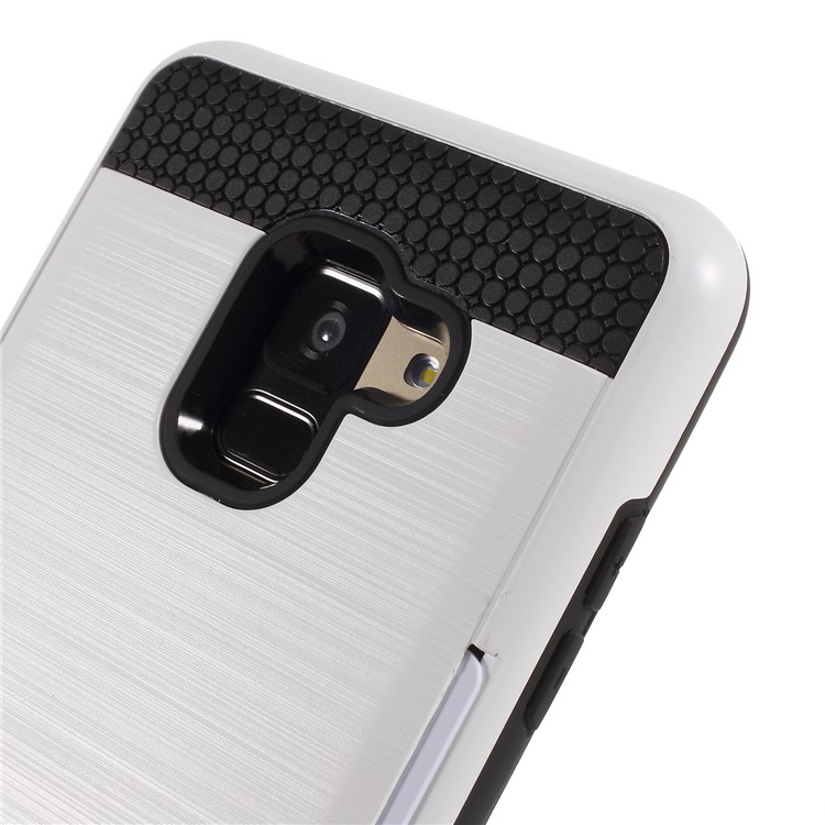 Brushed Card Holder Plastic TPU Hybrid Shell for Samsung Galaxy A8 (2018) - White-4