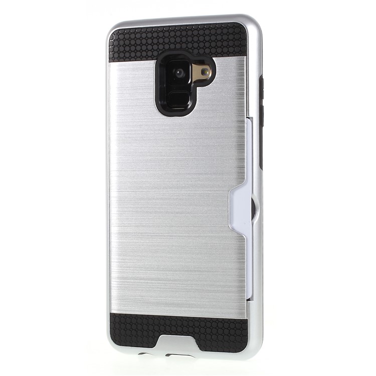 Brushed Card Holder PC + TPU Hybrid Phone Case for Samsung Galaxy A8 (2018) - Silver-3