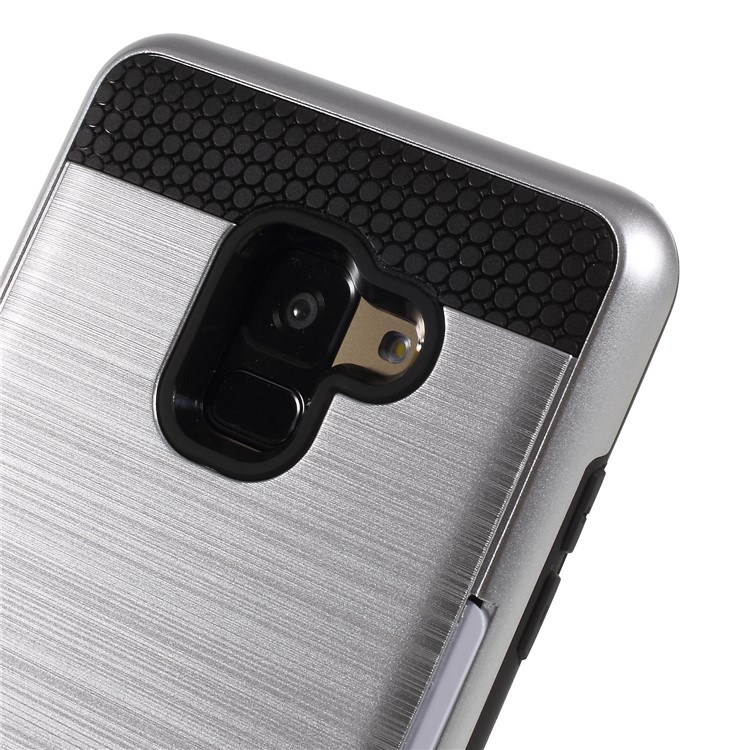 Brushed Card Holder PC + TPU Hybrid Phone Case for Samsung Galaxy A8 (2018) - Silver-4
