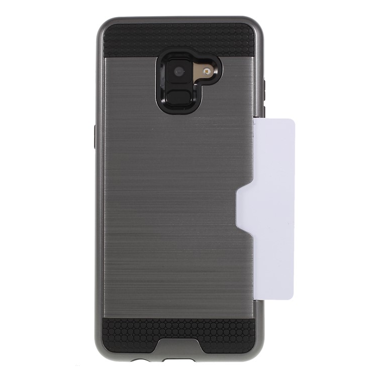Brushed Card Holder PC + TPU Hybrid Phone Cover for Samsung Galaxy A8 (2018) - Grey-1