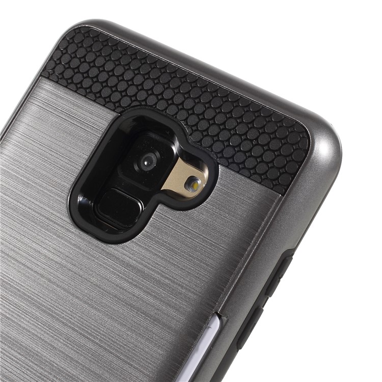 Brushed Card Holder PC + TPU Hybrid Phone Cover for Samsung Galaxy A8 (2018) - Grey-4