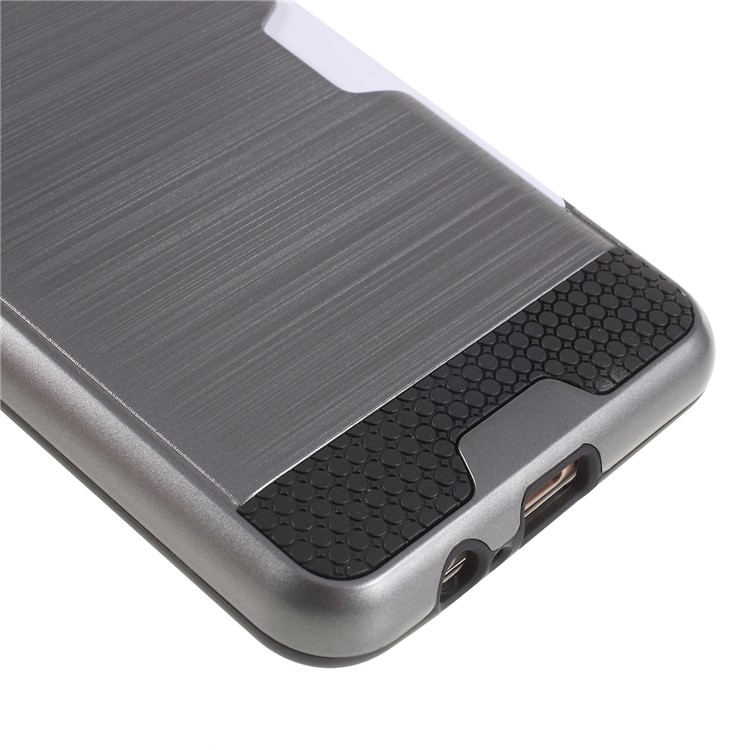 Brushed Card Holder PC + TPU Hybrid Phone Cover for Samsung Galaxy A8 (2018) - Grey-5