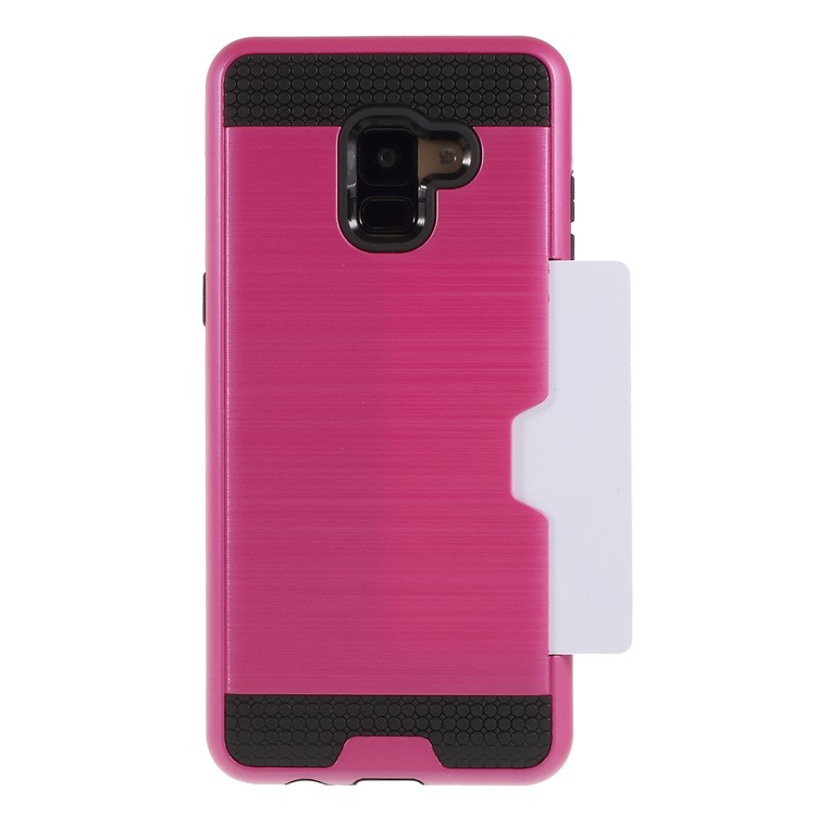 Brushed Card Holder PC + TPU Hybrid Phone Shell for Samsung Galaxy A8 (2018) - Rose-1