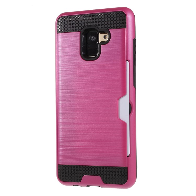 Brushed Card Holder PC + TPU Hybrid Phone Shell for Samsung Galaxy A8 (2018) - Rose-3