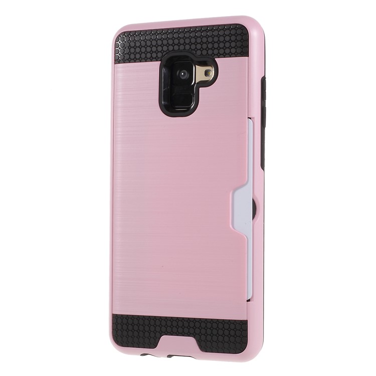 Brushed Card Holder PC + TPU Combo Mobile Phone Case for Samsung Galaxy A8 (2018) - Pink-3