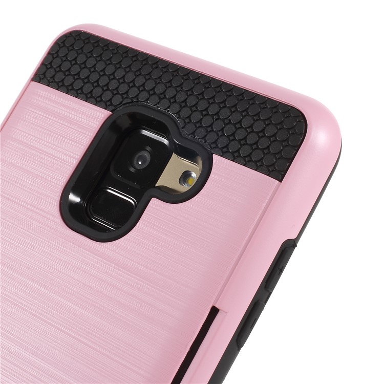 Brushed Card Holder PC + TPU Combo Mobile Phone Case for Samsung Galaxy A8 (2018) - Pink-4