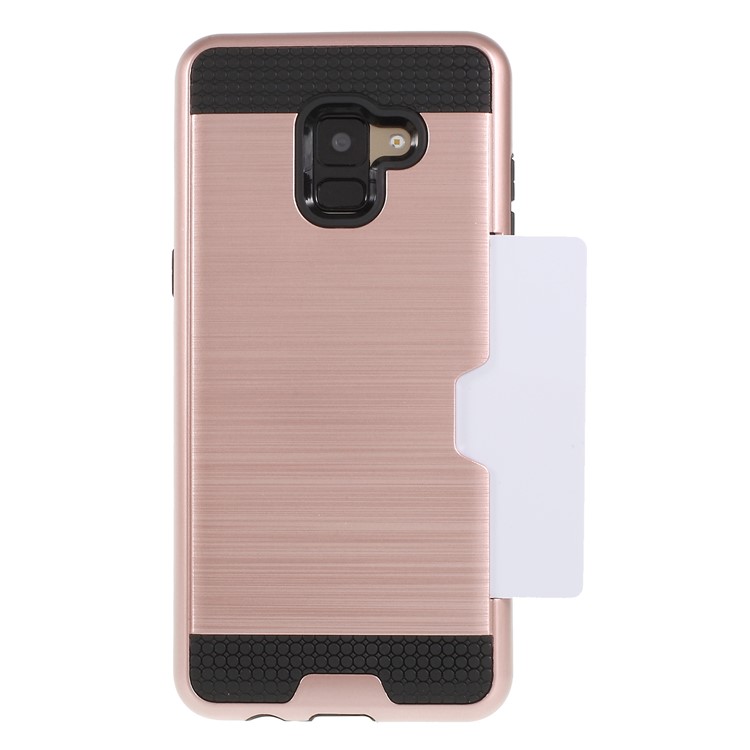 Brushed Card Holder PC + TPU Combo Mobile Phone Cover for Samsung Galaxy A8 (2018) - Rose Gold-1