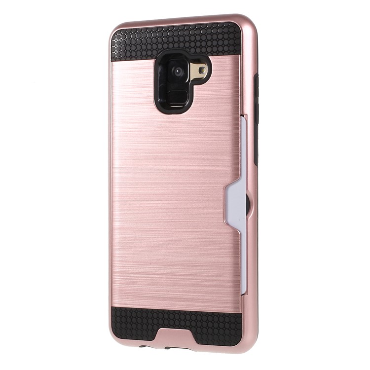 Brushed Card Holder PC + TPU Combo Mobile Phone Cover for Samsung Galaxy A8 (2018) - Rose Gold-3