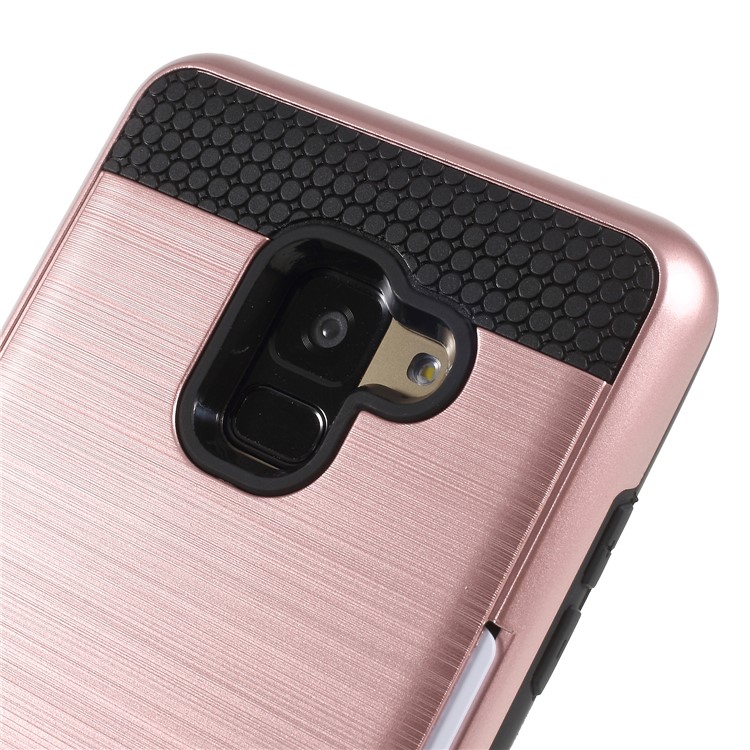 Brushed Card Holder PC + TPU Combo Mobile Phone Cover for Samsung Galaxy A8 (2018) - Rose Gold-4