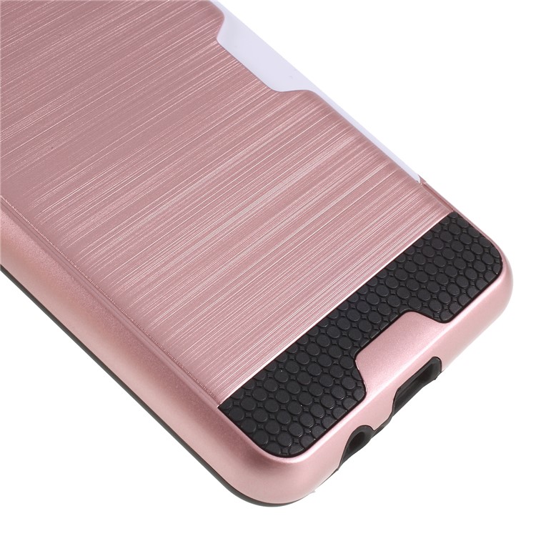 Brushed Card Holder PC + TPU Combo Mobile Phone Cover for Samsung Galaxy A8 (2018) - Rose Gold-5