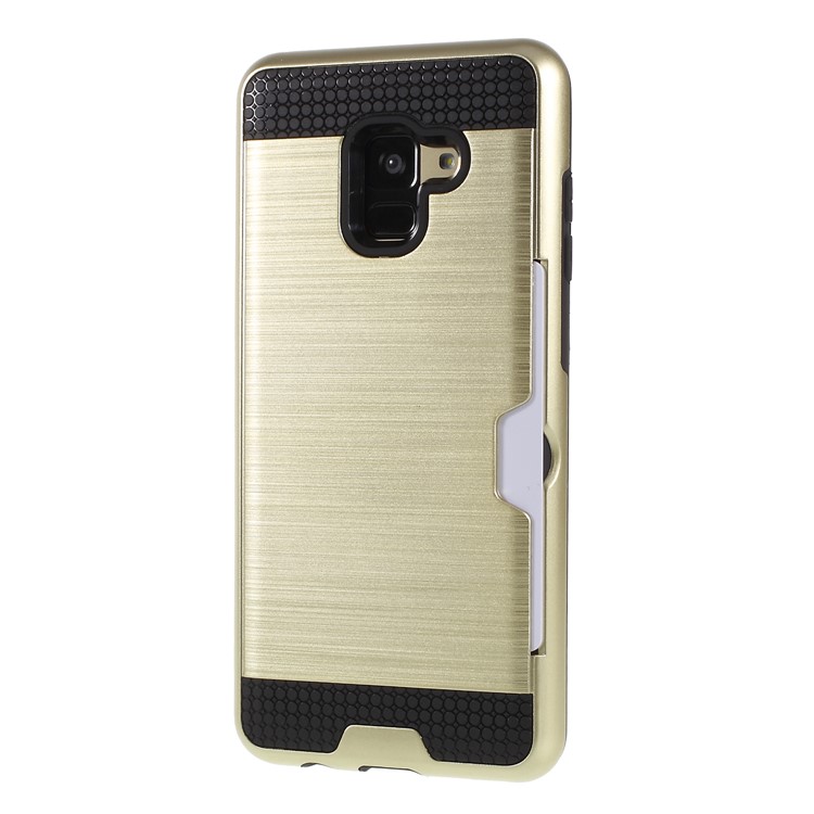 Brushed Card Holder PC + TPU Combo Mobile Phone Shell for Samsung Galaxy A8 (2018) - Gold-3