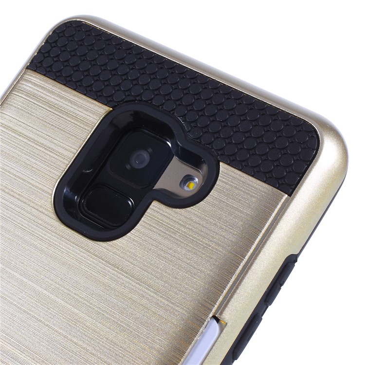 Brushed Card Holder PC + TPU Combo Mobile Phone Shell for Samsung Galaxy A8 (2018) - Gold-4
