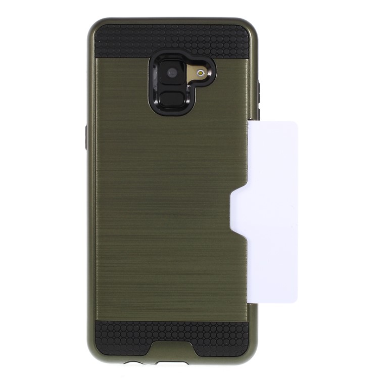 Brushed Card Holder Hybrid Plastic TPU Back Phone Casing for Samsung Galaxy A8 (2018) - Army Green-1