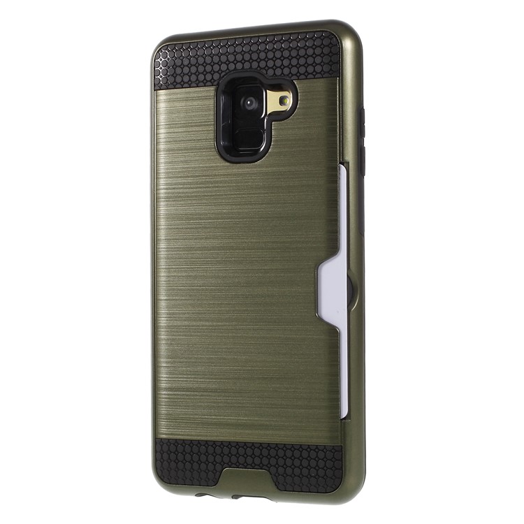 Brushed Card Holder Hybrid Plastic TPU Back Phone Casing for Samsung Galaxy A8 (2018) - Army Green-3