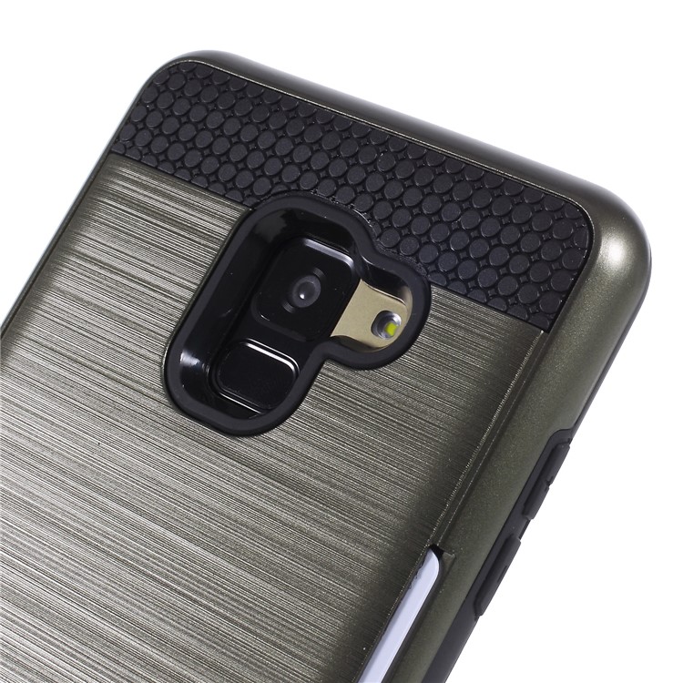 Brushed Card Holder Hybrid Plastic TPU Back Phone Casing for Samsung Galaxy A8 (2018) - Army Green-5