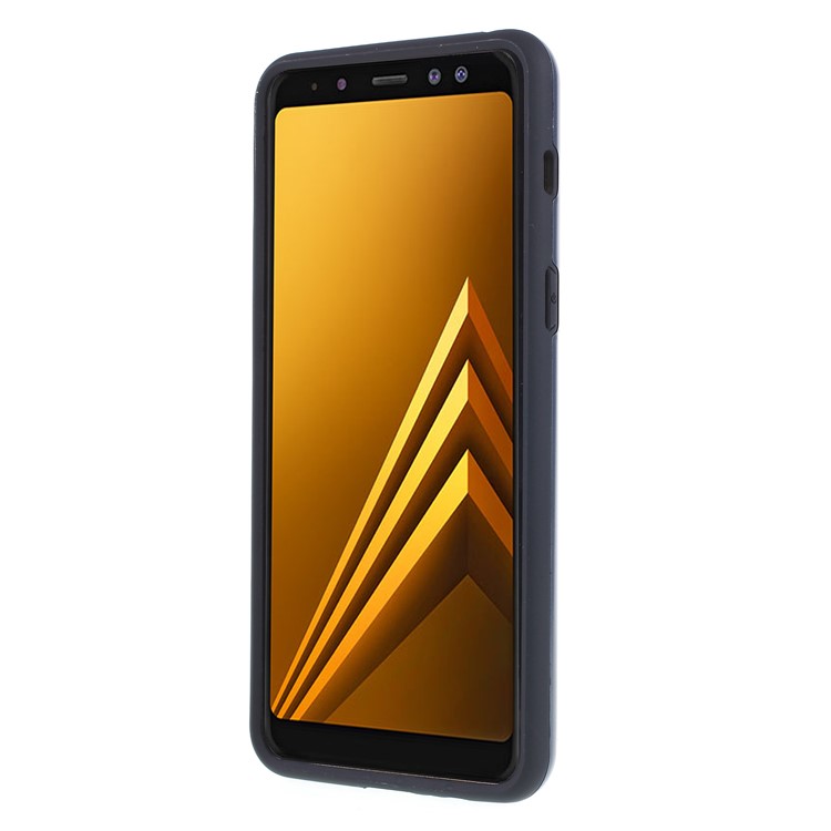 Brushed Card Holder Combo Plastic TPU Mobile Cover Shell for Samsung Galaxy A8 (2018) - Dark Blue-2