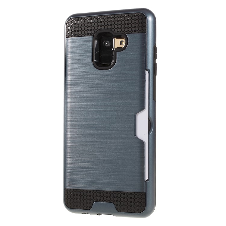 Brushed Card Holder Combo Plastic TPU Mobile Cover Shell for Samsung Galaxy A8 (2018) - Dark Blue-3