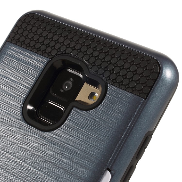 Brushed Card Holder Combo Plastic TPU Mobile Cover Shell for Samsung Galaxy A8 (2018) - Dark Blue-4