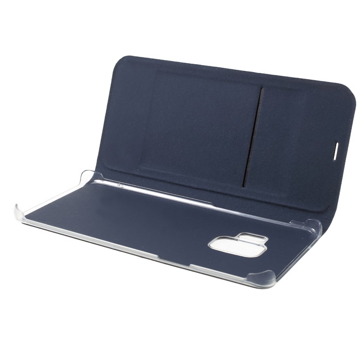 Litchi Texture Card Holder Leather Phone Protective Casing for Samsung Galaxy S9 G960 - Dark Blue-5