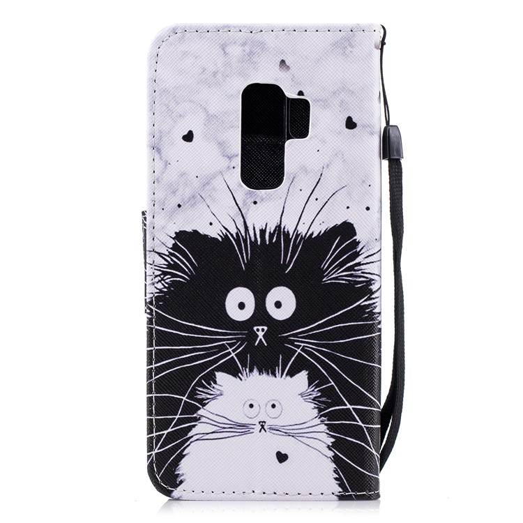 Pattern Printing PU Leather Magnetic Wallet Stand Protective Phone Case for Samsung Galaxy S9 Plus SM-G965 - Black and White Cats-2