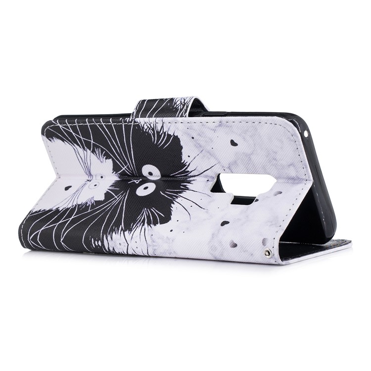 Pattern Printing PU Leather Magnetic Wallet Stand Protective Phone Case for Samsung Galaxy S9 Plus SM-G965 - Black and White Cats-3
