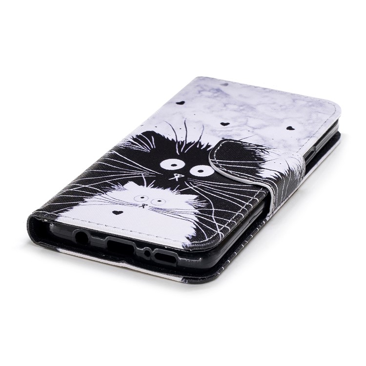 Pattern Printing PU Leather Magnetic Wallet Stand Protective Phone Case for Samsung Galaxy S9 Plus SM-G965 - Black and White Cats-4