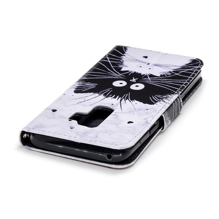 Pattern Printing PU Leather Magnetic Wallet Stand Protective Phone Case for Samsung Galaxy S9 Plus SM-G965 - Black and White Cats-5