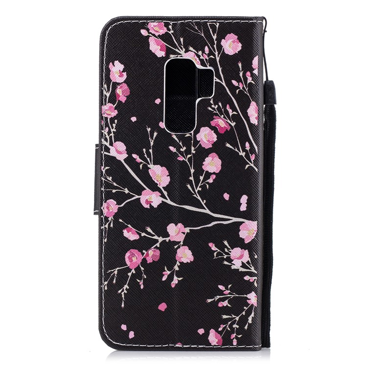 Pattern Printing PU Leather Magnetic Wallet Stand Protective Phone Cover for Samsung Galaxy S9 Plus SM-G965 - Peach Blossom-2