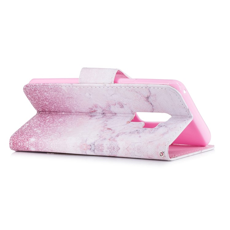 Pattern Printing PU Leather Magnetic Wallet Stand Phone Protective Casing for Samsung Galaxy S9 Plus SM-G965 - Pink Marble Pattern-3