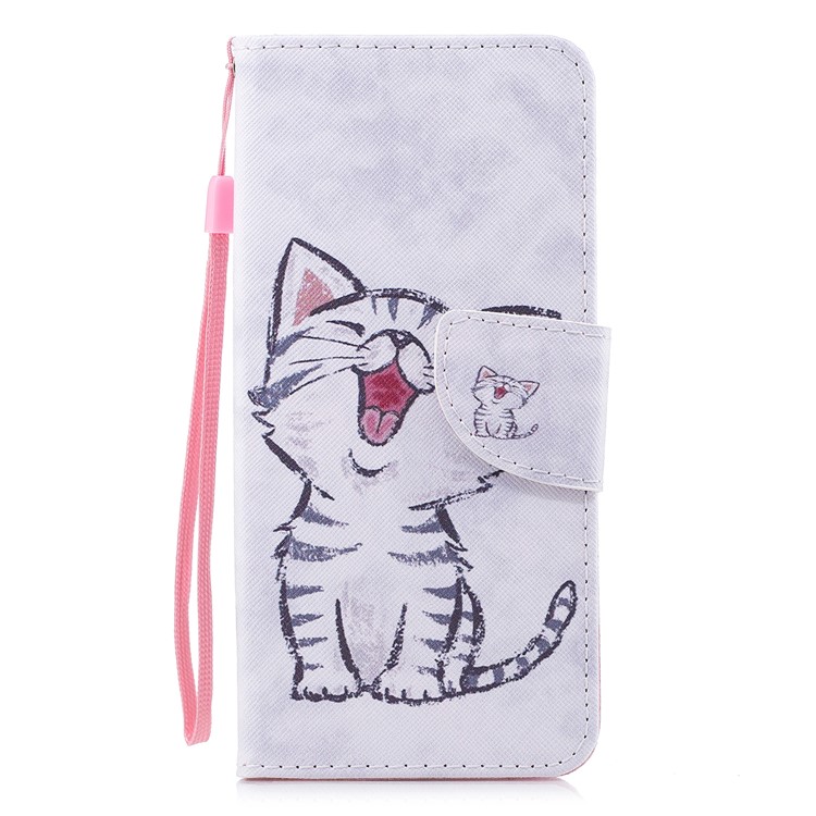

Pattern Printing PU Leather Magnetic Wallet Stand Phone Protective Shell for Samsung Galaxy S9 Plus SM-G965 - Cute Laughing Cat