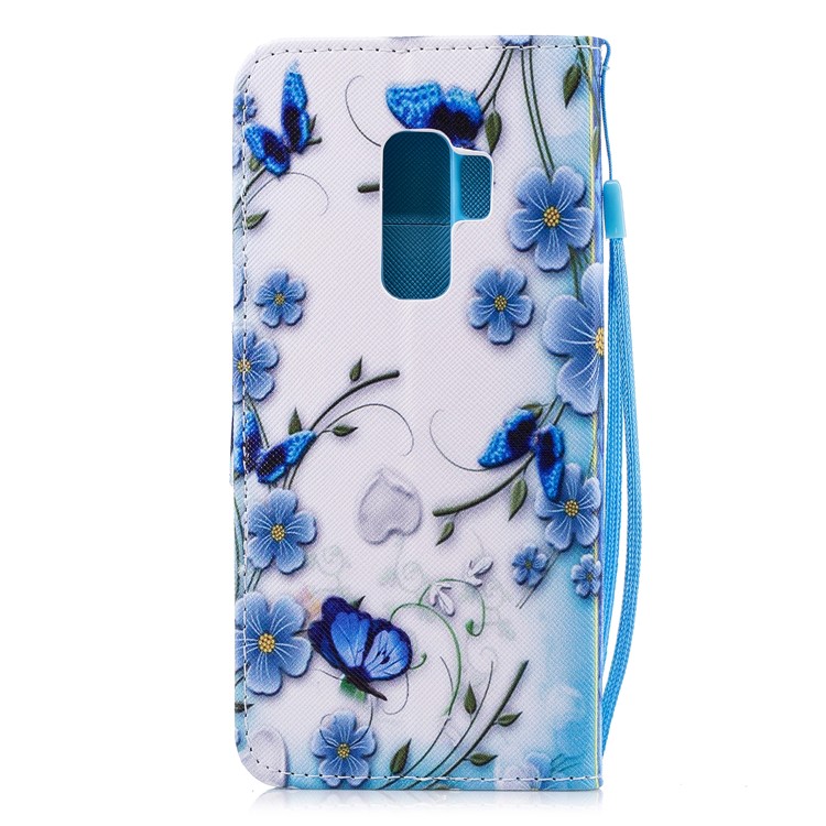 Pattern Printing PU Leather Magnetic Wallet Stand Mobile Phone Cover for Samsung Galaxy S9 Plus SM-G965 - Blue Flower and Butterfly-2