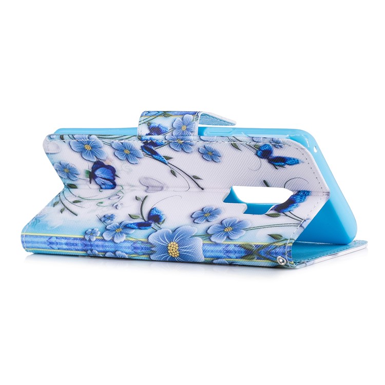 Pattern Printing PU Leather Magnetic Wallet Stand Mobile Phone Cover for Samsung Galaxy S9 Plus SM-G965 - Blue Flower and Butterfly-3